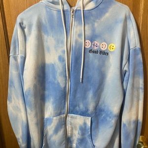 Blue Tie Dye Smiley Faded Rose Zip up sweater
